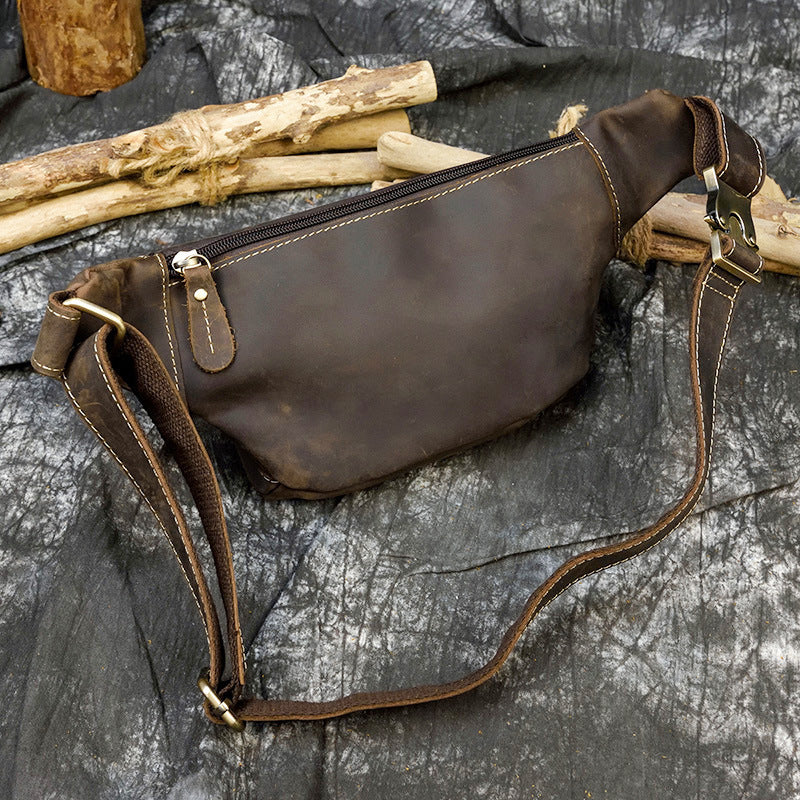 Retro Leather Fanny Pack for Men – Crazy Horse Leather Chest Bag - ArtOm_farm™ LEATHER