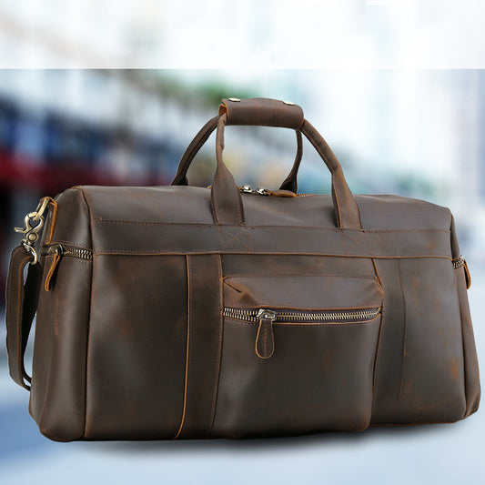 Vintage Leather Tote Bag for Men – Large Capacity Crazy Horse Travel Tote - ArtOm_farm™ LEATHER