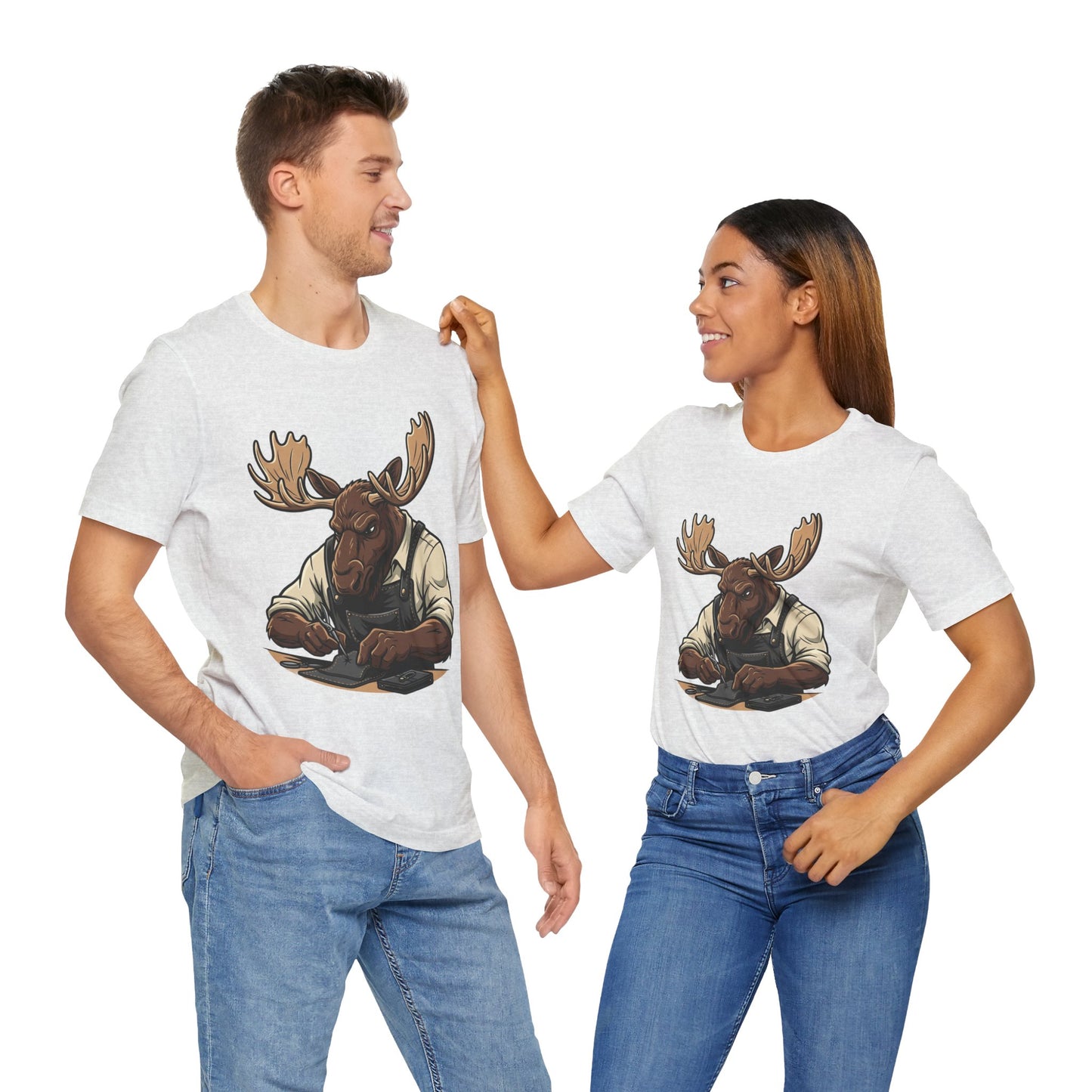 Moose Graphic Tee - Funny Animal Shirt for Nature Lovers, Unique Casual Outfit in Woodland Style - ArtOm_farm™ LEATHER 