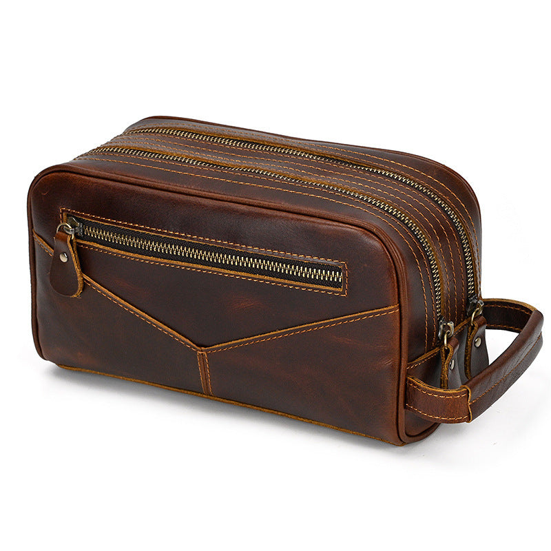 Men's Retro Leather Wash Bag - Fashionable Crazy Horse Design - ArtOm_farm™ LEATHER 