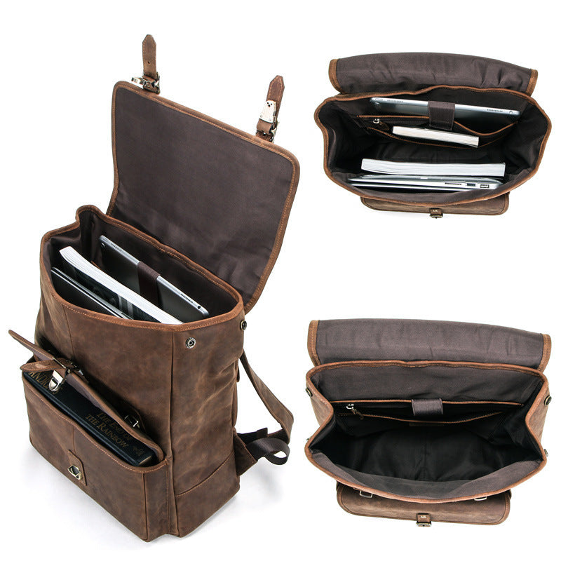 Black Angel Leather Backpack - Retro Crazy Horse Leather Men's Backpack - ArtOm_farm™ LEATHER