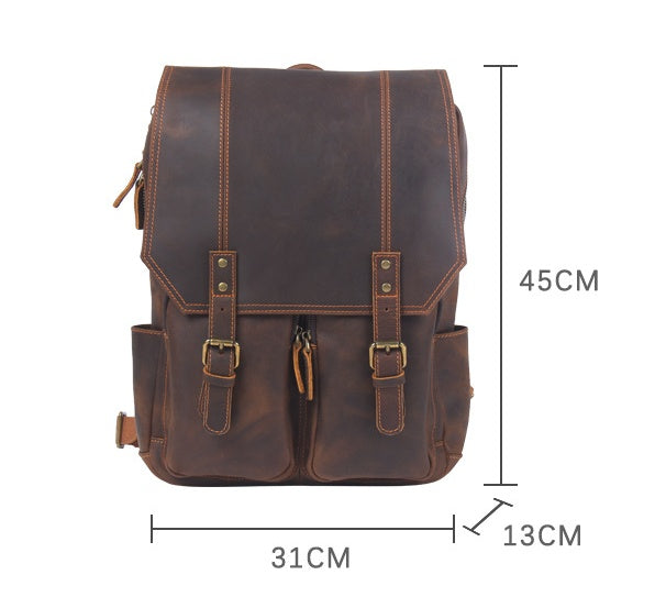 Retro Leather Backpack for Men - Large Capacity Crazy Horse Design - ArtOm_farm™ LEATHER
