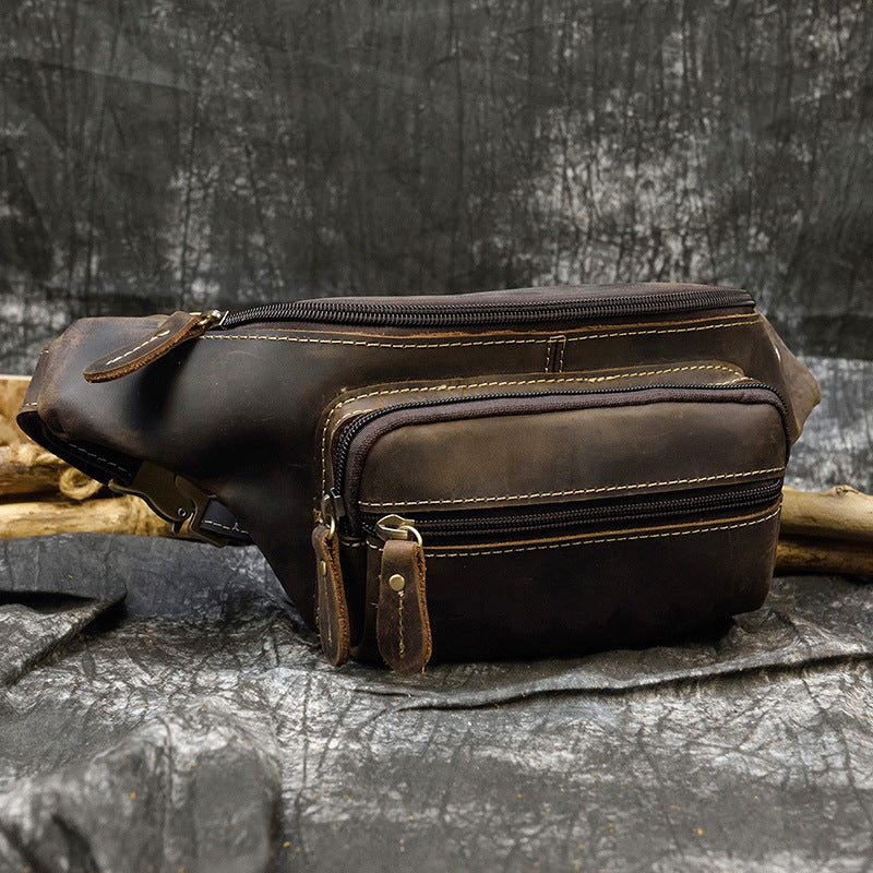 Retro Leather Fanny Pack for Men – Crazy Horse Leather Chest Bag - ArtOm_farm™ LEATHER