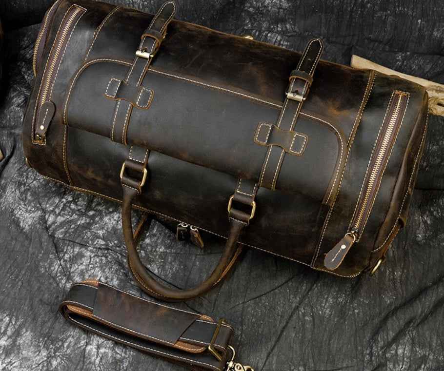 Men's Retro Leather Travel Bag - Premium Crazy Horse Leather Design