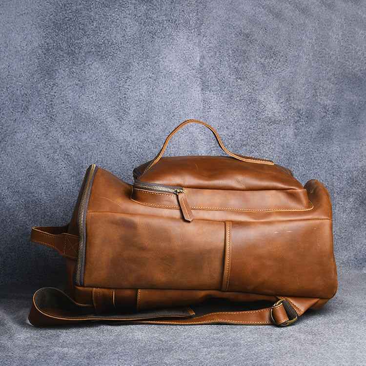 Vintage Leather Hiking Backpack for Travel - Crazy Horse Leather Hand-Carrying Design
