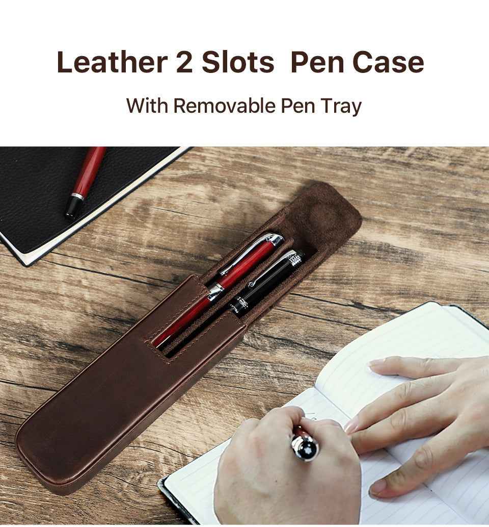Handmade Leather Pencil Case – Removable Drawer-Type Crazy Horse Design