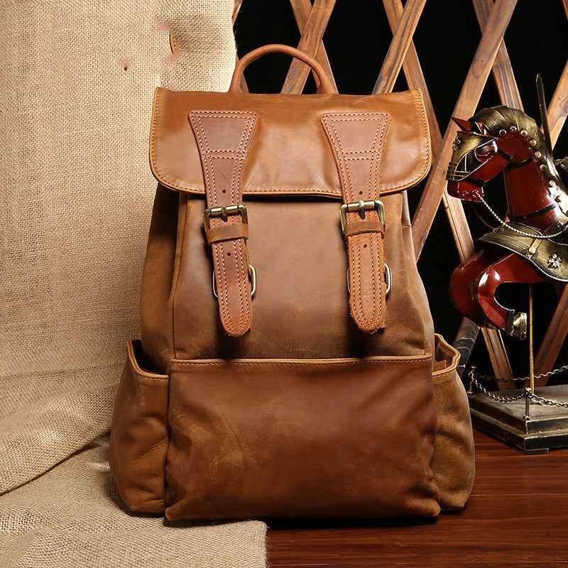 Women's Retro Leather Backpack - Stylish and Durable Vintage Design