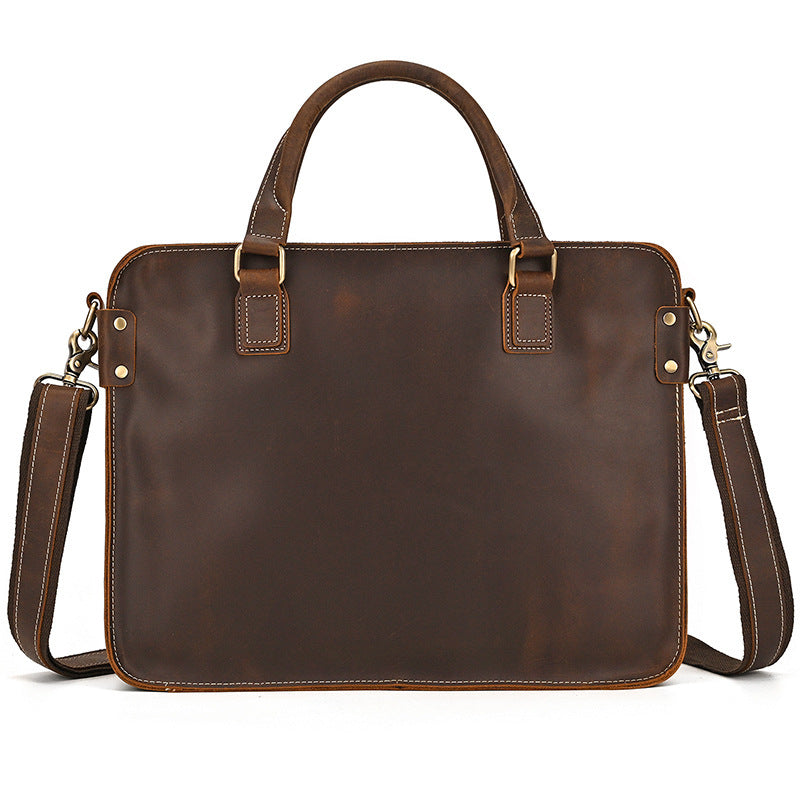 Retro Leather Briefcase 14-inch Commuter Business in Crazy Horse Leather - ArtOm_farm™ LEATHER