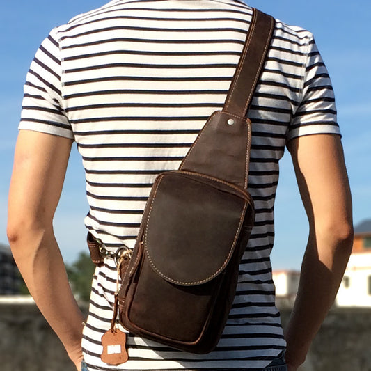 2025 New Vintage Leather Chest Pack for Men - Crazy Horse Leather Satchel Small Leather Shoulder Bag for Sports and Leisure - ArtOm_farm™ LEATHER 