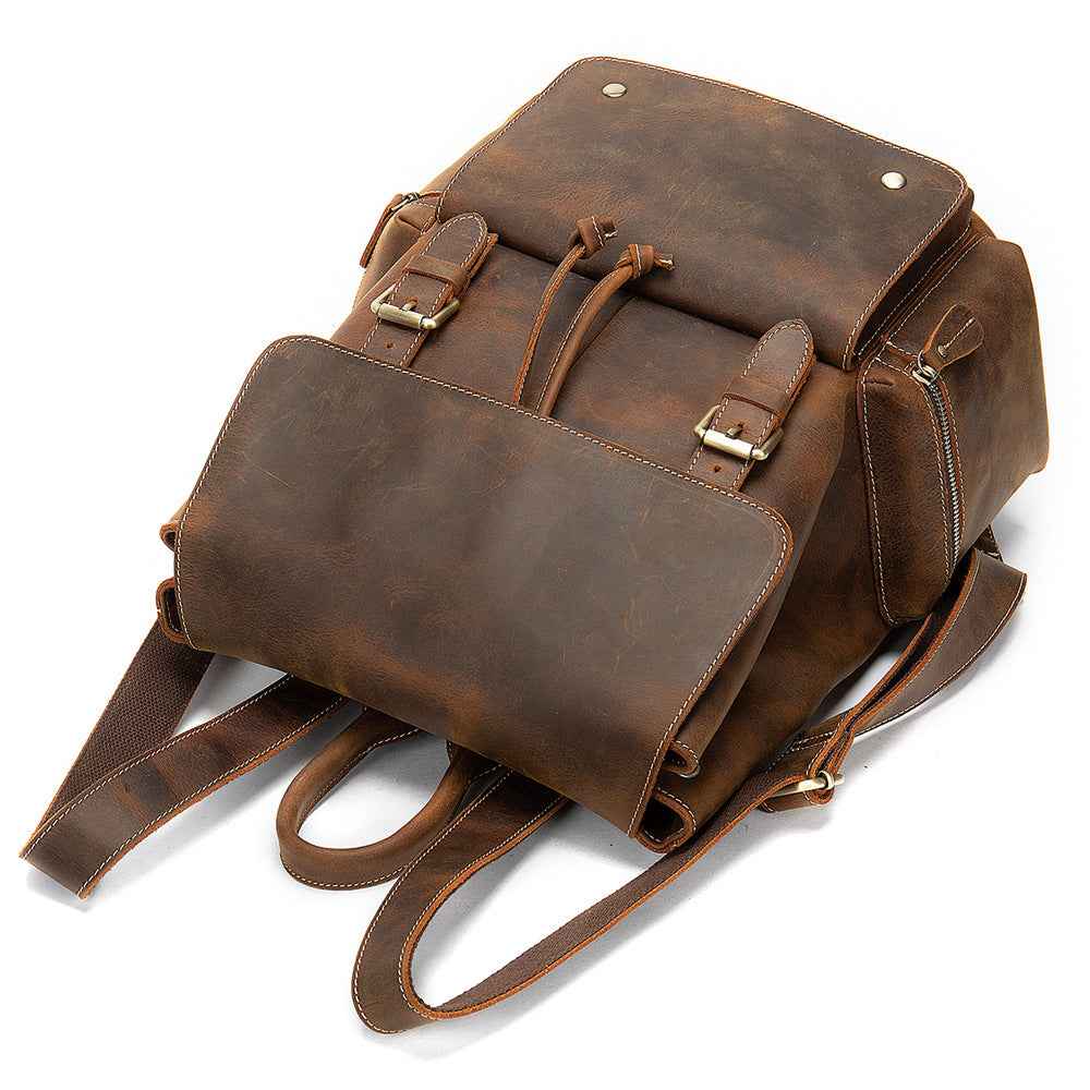 Retro Flap Backpack Leather - Genuine Crazy Horse Leather Marunte/MVA - ArtOm_farm™ LEATHER