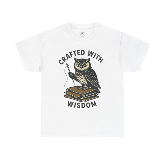 Crafted with Wisdom Owl Graphic Tee - Unisex Heavy Cotton Shirt for Book Lovers and Writers - ArtOm_farm™ LEATHER
