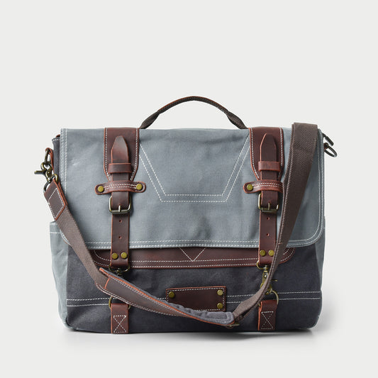 Vintage Leather Messenger Bag - Oil Wax Canvas with Horse Leather for Men - ArtOm_farm™ LEATHER 
