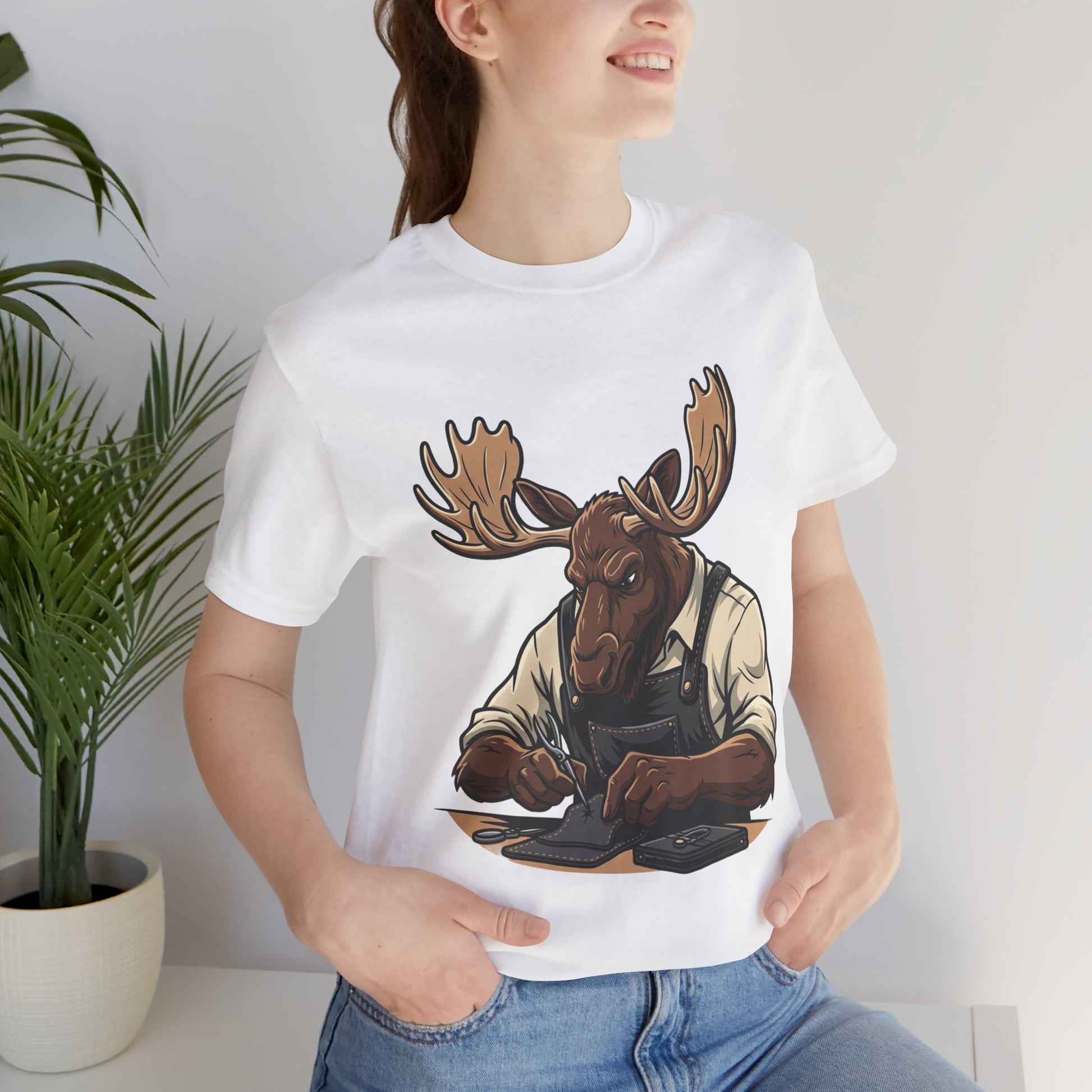 Moose Graphic Tee - Funny Animal Shirt for Nature Lovers, Unique Casual Outfit in Woodland Style - ArtOm_farm™ LEATHER