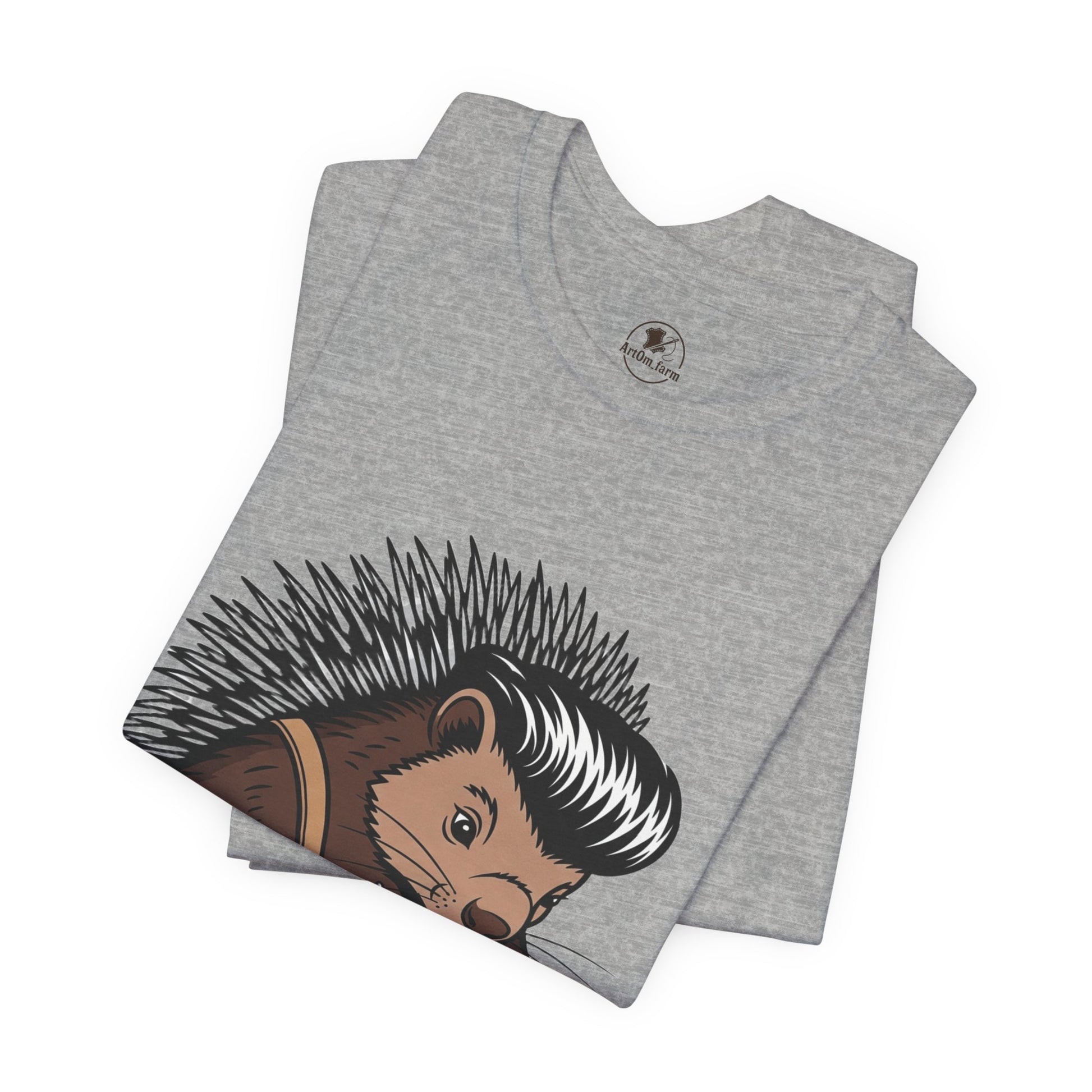 Quirky Hedgehog T-Shirt - Cute Animal Tee for Crafting Enthusiasts and Nature Lovers - Unisex Short Sleeve Shirt - ArtOm_farm™ LEATHER 