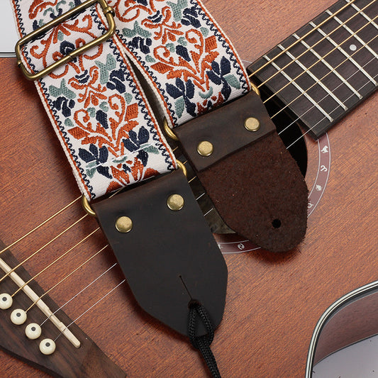 Creative Crazy Horse Leather Guitar Strap with Premium Embroidery Design - ArtOm_farm™ LEATHER 