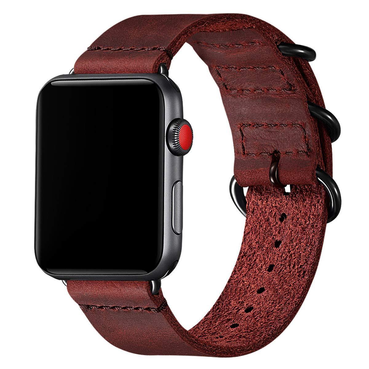 Smartwatch with a brown leather strap on a white background