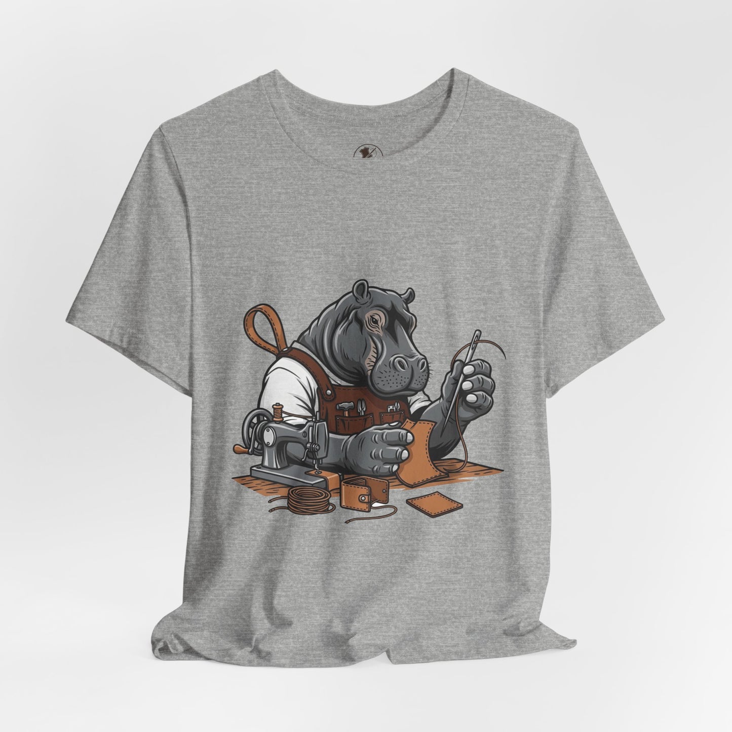 Hippo Sewing T-Shirt - Unique Unisex Tee for Crafters, Fun Animal Lover Shirt, Perfect Birthday Gift - ArtOm_farm™ LEATHER 