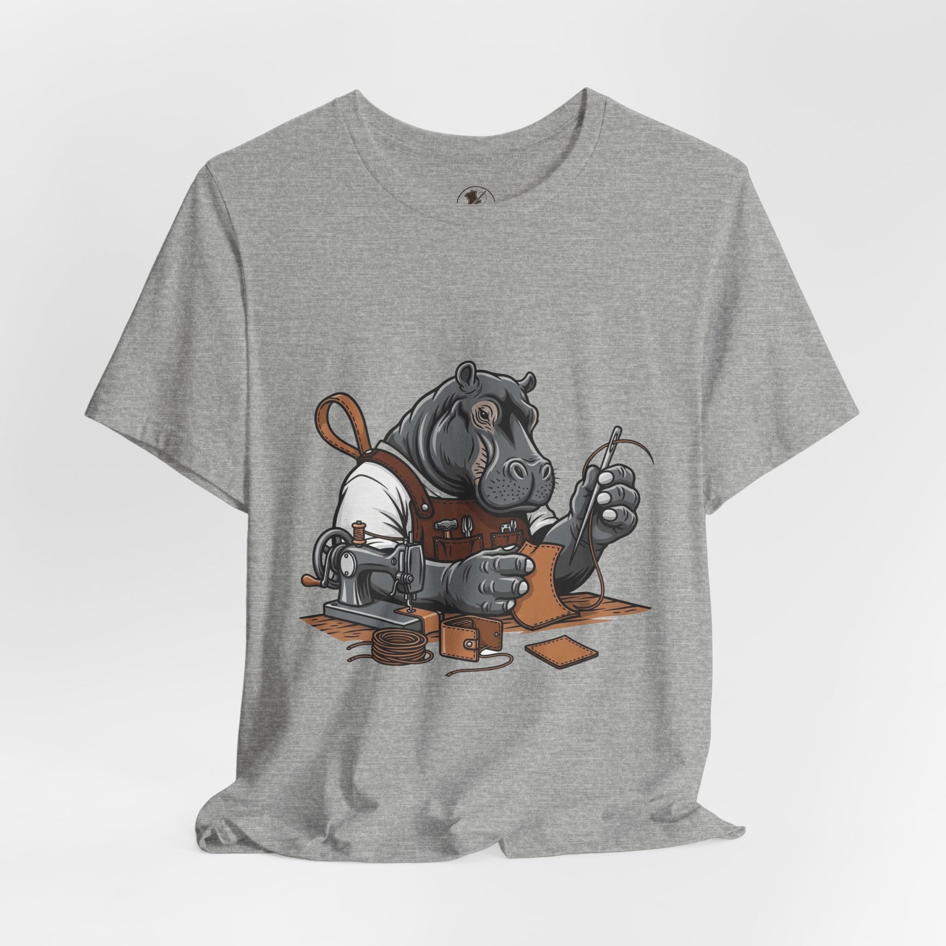 Hippo Sewing T-Shirt - Unique Unisex Tee for Crafters, Fun Animal Lover Shirt, Perfect Birthday Gift - ArtOm_farm™ LEATHER 