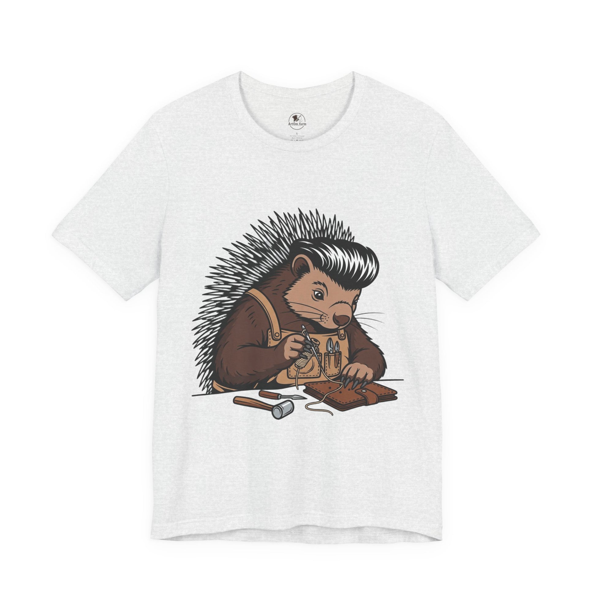 Quirky Hedgehog T-Shirt - Cute Animal Tee for Crafting Enthusiasts and Nature Lovers - Unisex Short Sleeve Shirt - ArtOm_farm™ LEATHER