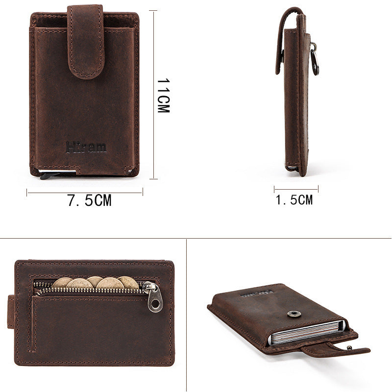 Crazy Horse Leather Coin Purse with Automatic Anti-Theft Zipper Buckle - ArtOm_farm™ LEATHER 