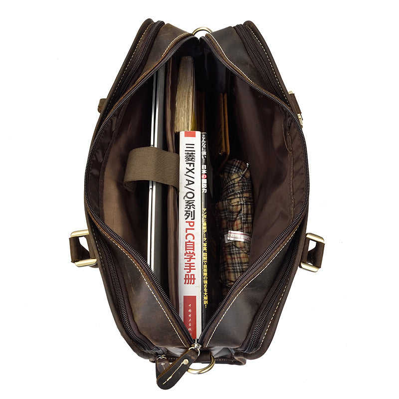 Men's Leather Business Bag - Crazy Horse Leather Retro Commuter Style - ArtOm_farm™ LEATHER