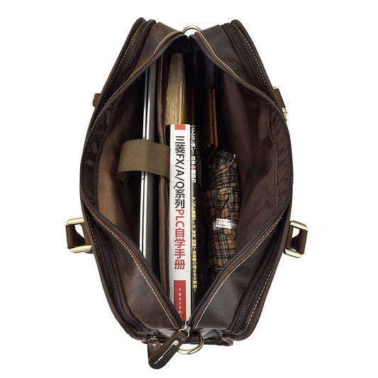 Men's Leather Business Bag - Crazy Horse Leather Retro Commuter Style - ArtOm_farm™ LEATHER