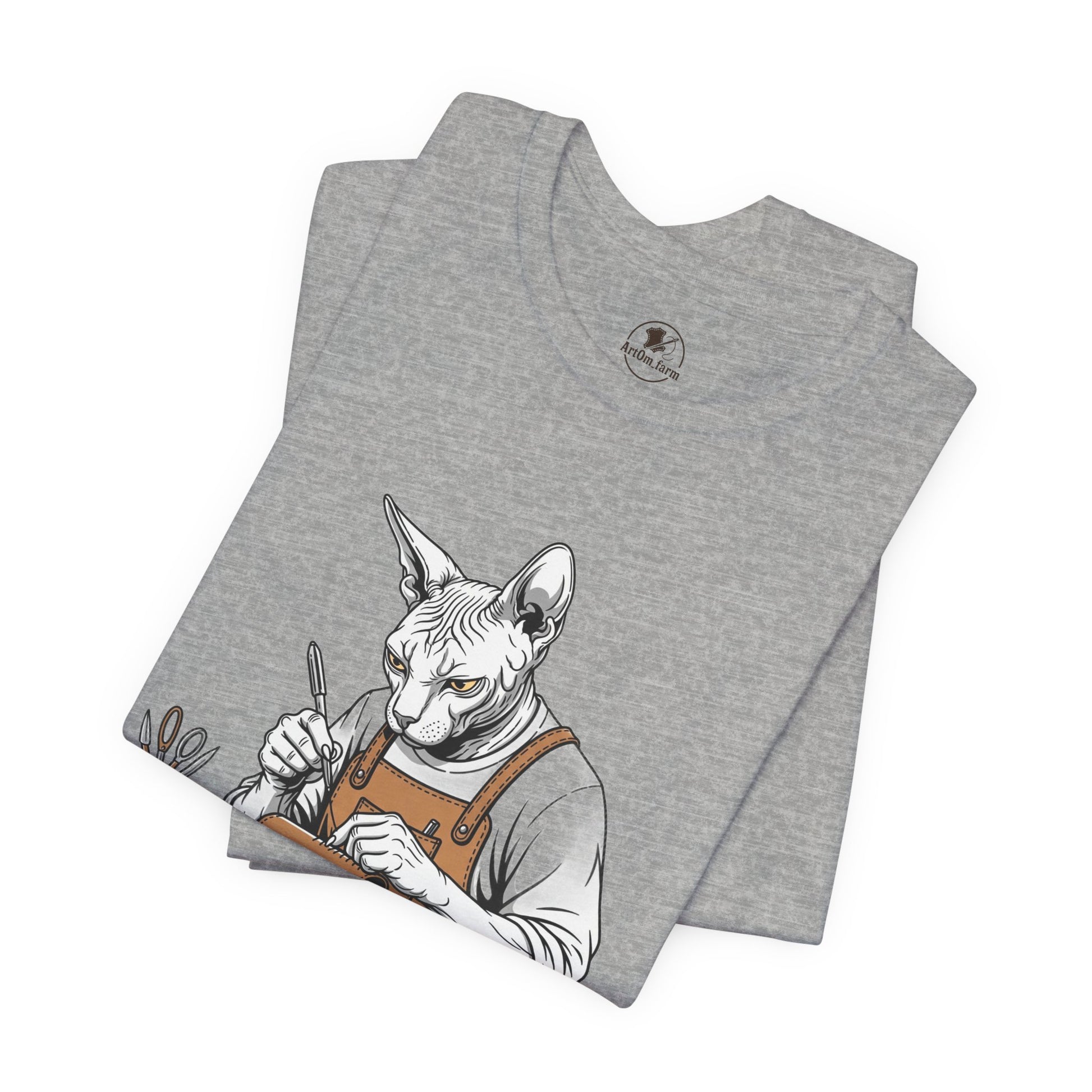 Creative Cat Shirt Unisex Tee, Cute Animal Shirt, Funny Gift for Pet Lovers, Perfect for Art Enthusiasts, Birthday, Casual Wear - ArtOm_farm™ LEATHER 