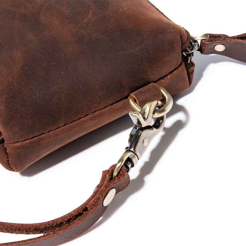 Crazy Horse Leather Clutch Bag - Simple Retro Long Purse for Stylish Elegance