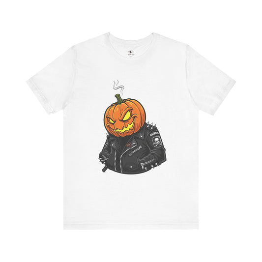 Pumpkin Punk T-Shirt - Edgy Halloween Graphic Tee for Unisex Style at Autumn Parties - ArtOm_farm™ LEATHER 