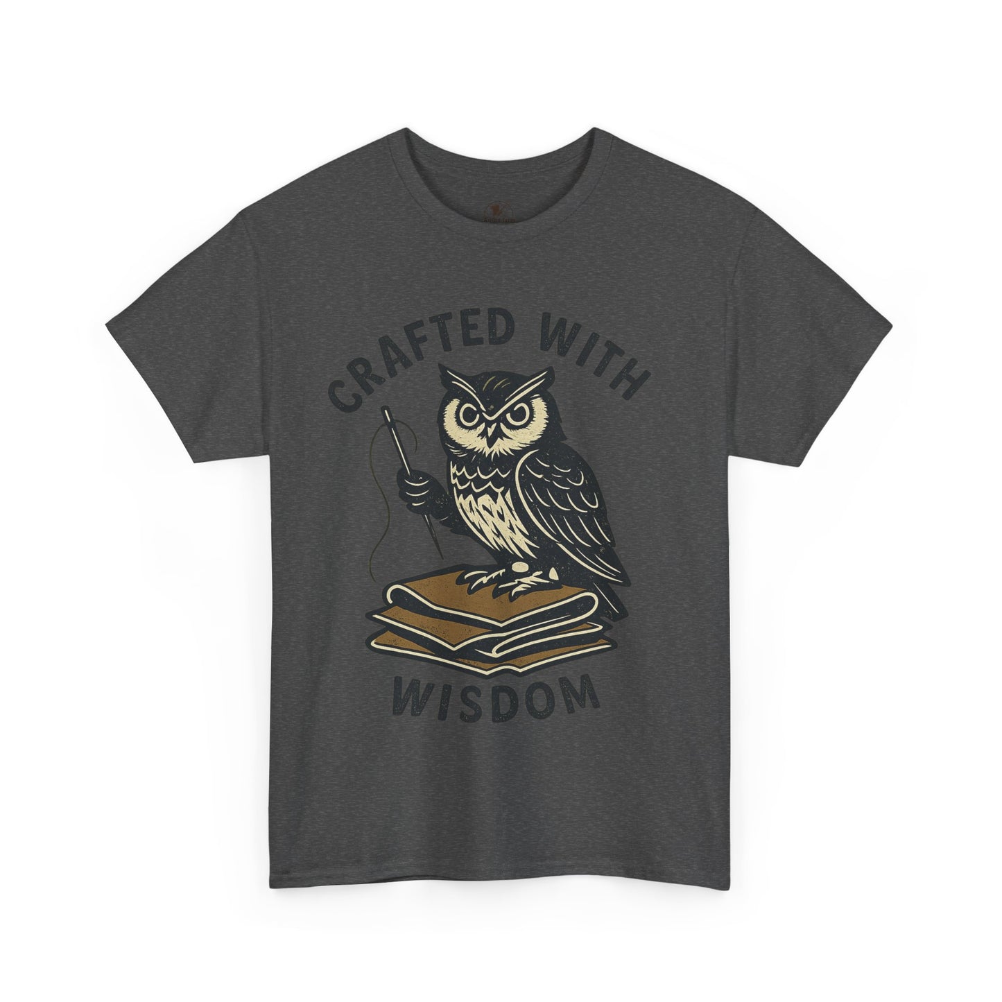 Crafted with Wisdom Owl Graphic Tee - Unisex Heavy Cotton Shirt for Book Lovers and Writers - ArtOm_farm™ LEATHER