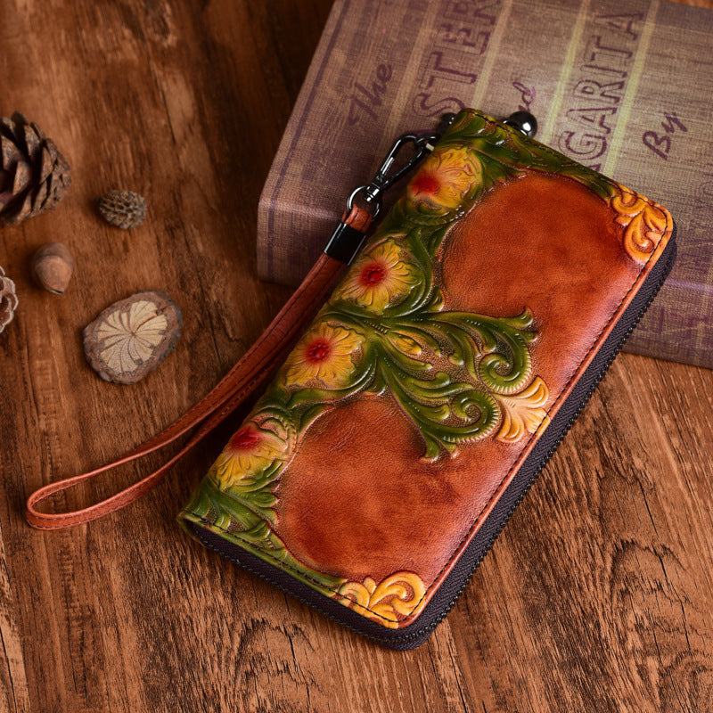 Vintage Embossed Leather Wallet - Classic and Timeless Style - ArtOm_farm™ LEATHER 