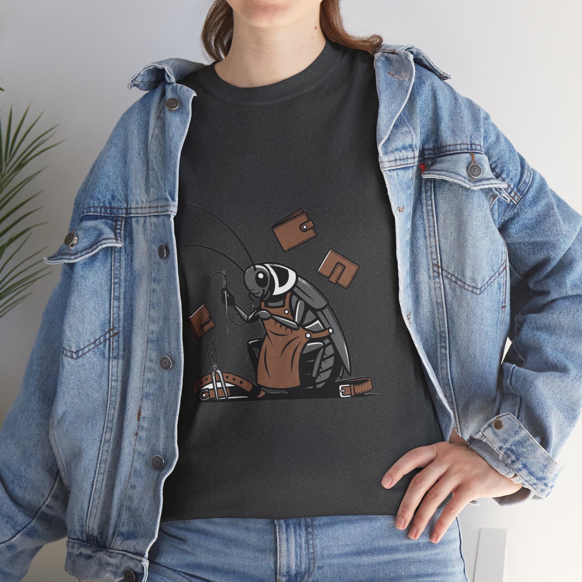Cockroach Baker Unisex Heavy Cotton Tee - Funny Graphic Tee for Animal Lovers, Perfect Gift for Home Cooks - ArtOm_farm™ LEATHER 