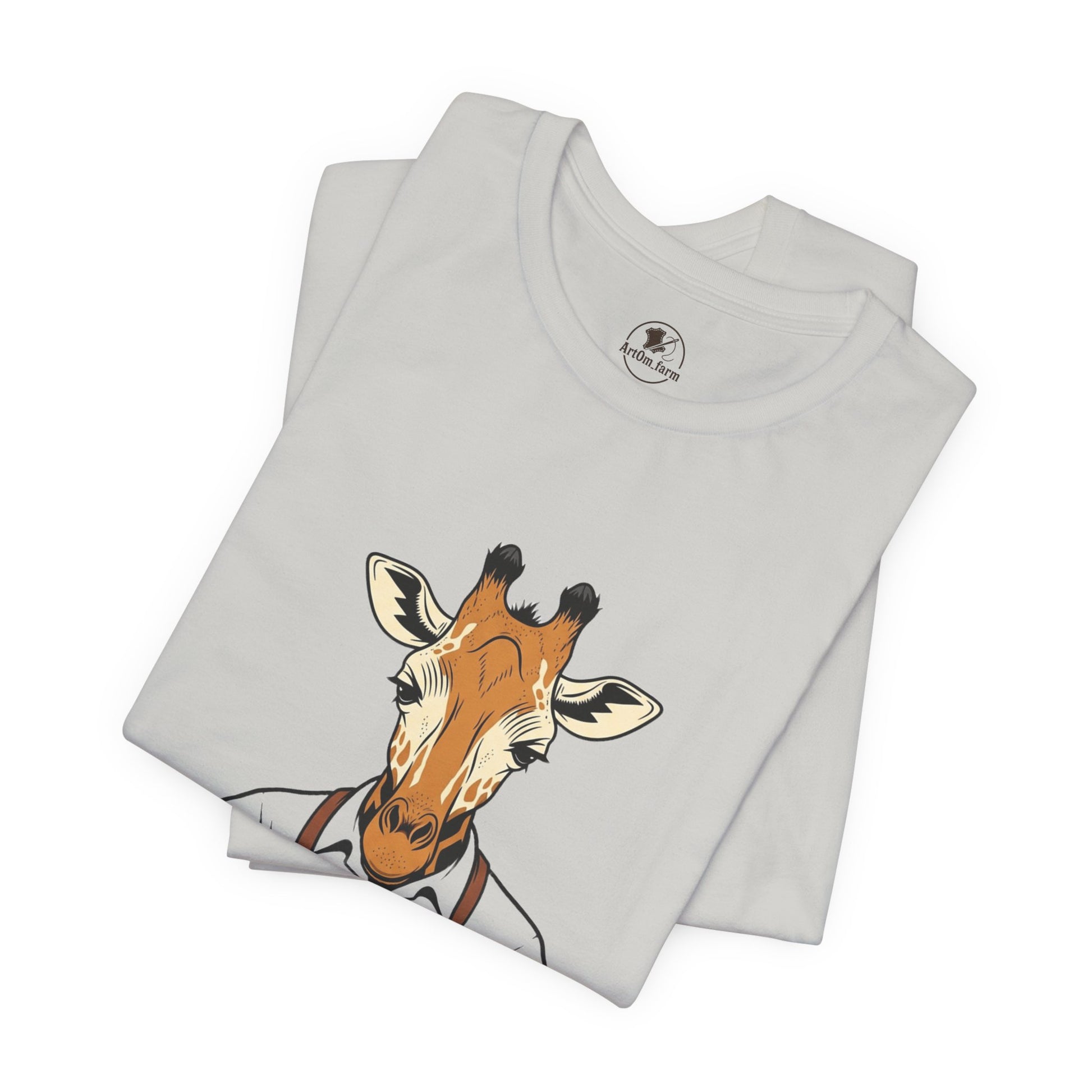 Giraffe Tailor Tee - Unique Animal Lover Shirt, Funny Short Sleeve T-Shirt for Creatives, Quirky Art Casual Wear - ArtOm_farm™ LEATHER 