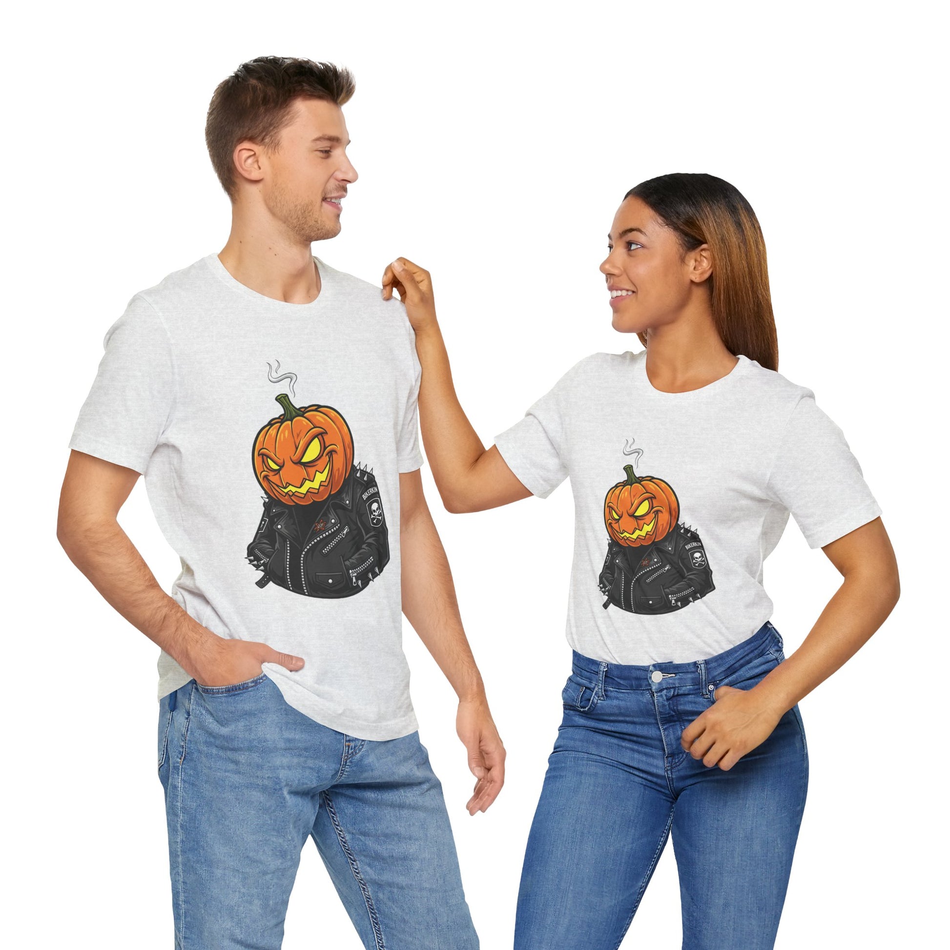 Pumpkin Punk T-Shirt - Edgy Halloween Graphic Tee for Unisex Style at Autumn Parties - ArtOm_farm™ LEATHER 
