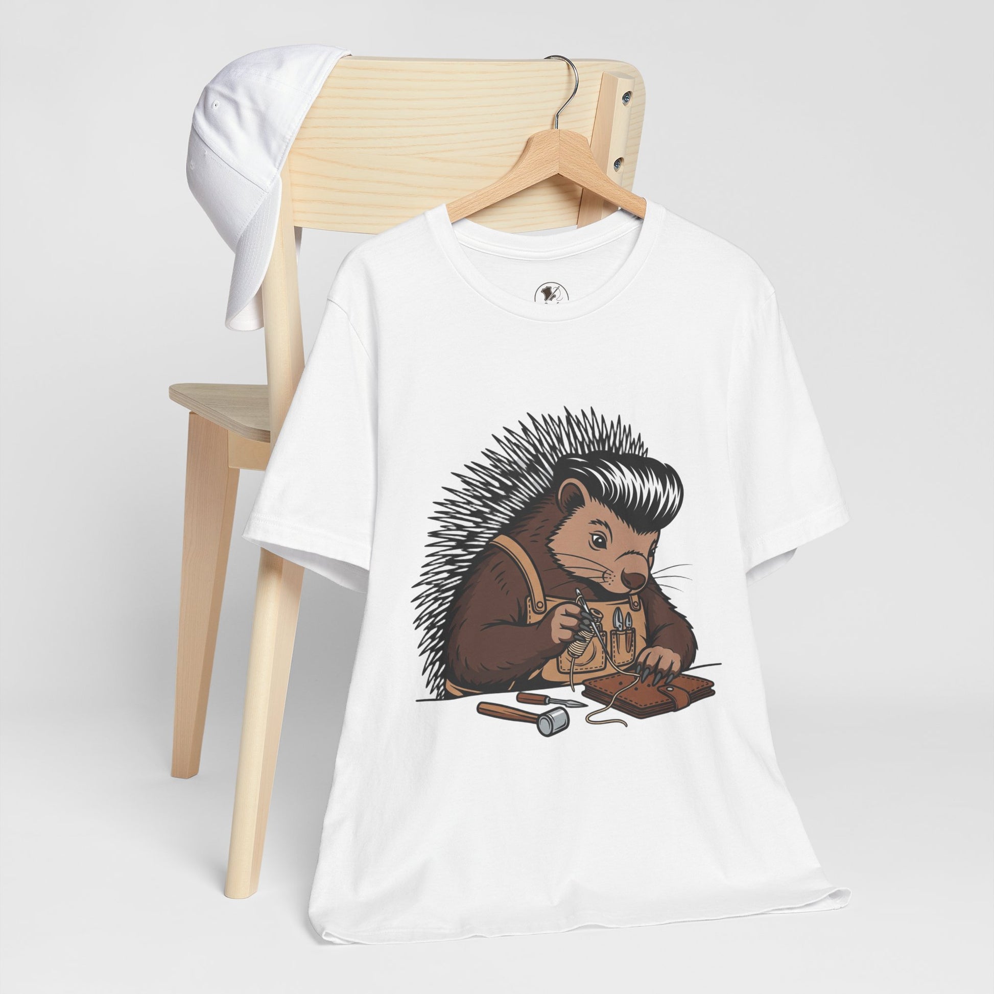 Quirky Hedgehog T-Shirt - Cute Animal Tee for Crafting Enthusiasts and Nature Lovers - Unisex Short Sleeve Shirt - ArtOm_farm™ LEATHER