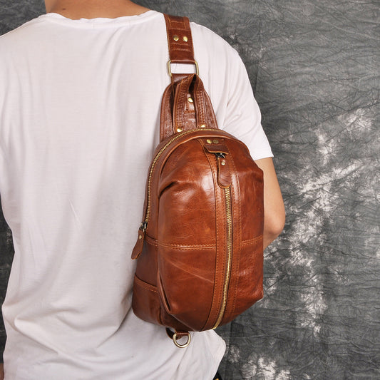 Crazy Horse Leather Messenger Bag - Vintage Men's Top Layer Messenger Bag - ArtOm_farm™ LEATHER
