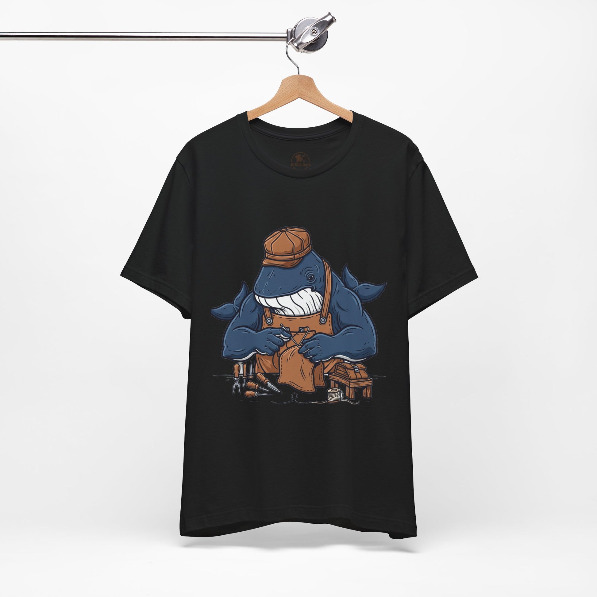 Crafty Shark Tee - Fun Unisex Casual Shirt for Ocean Lovers, Unique Gift Idea and Art Inspired Apparel - ArtOm_farm™ LEATHER 