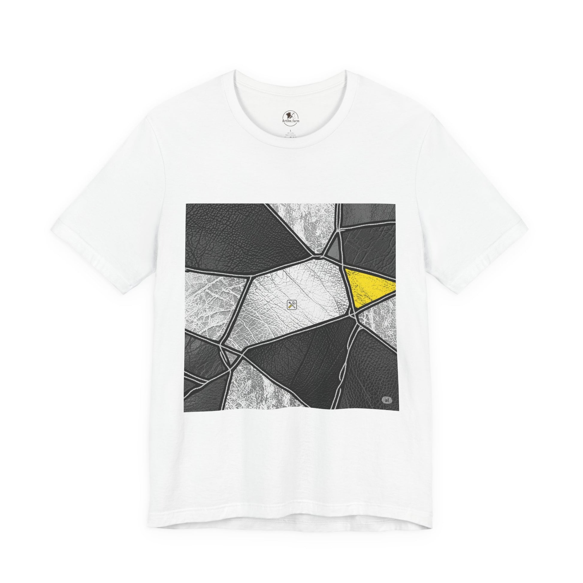 Stylish Geometric Graphic Tee - Modern Art T-Shirt for Casual Wear | Unisex Short Sleeve Shirt, Perfect Gift for Art Lovers and Unique Personal Style - ArtOm_farm™ LEATHER