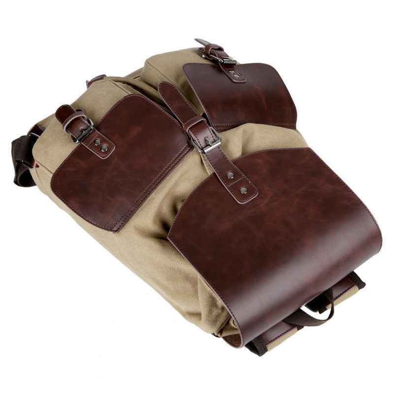 Canvas Leather Men's Backpack with Crazy Horse Leather Accents - ArtOm_farm™ LEATHER 