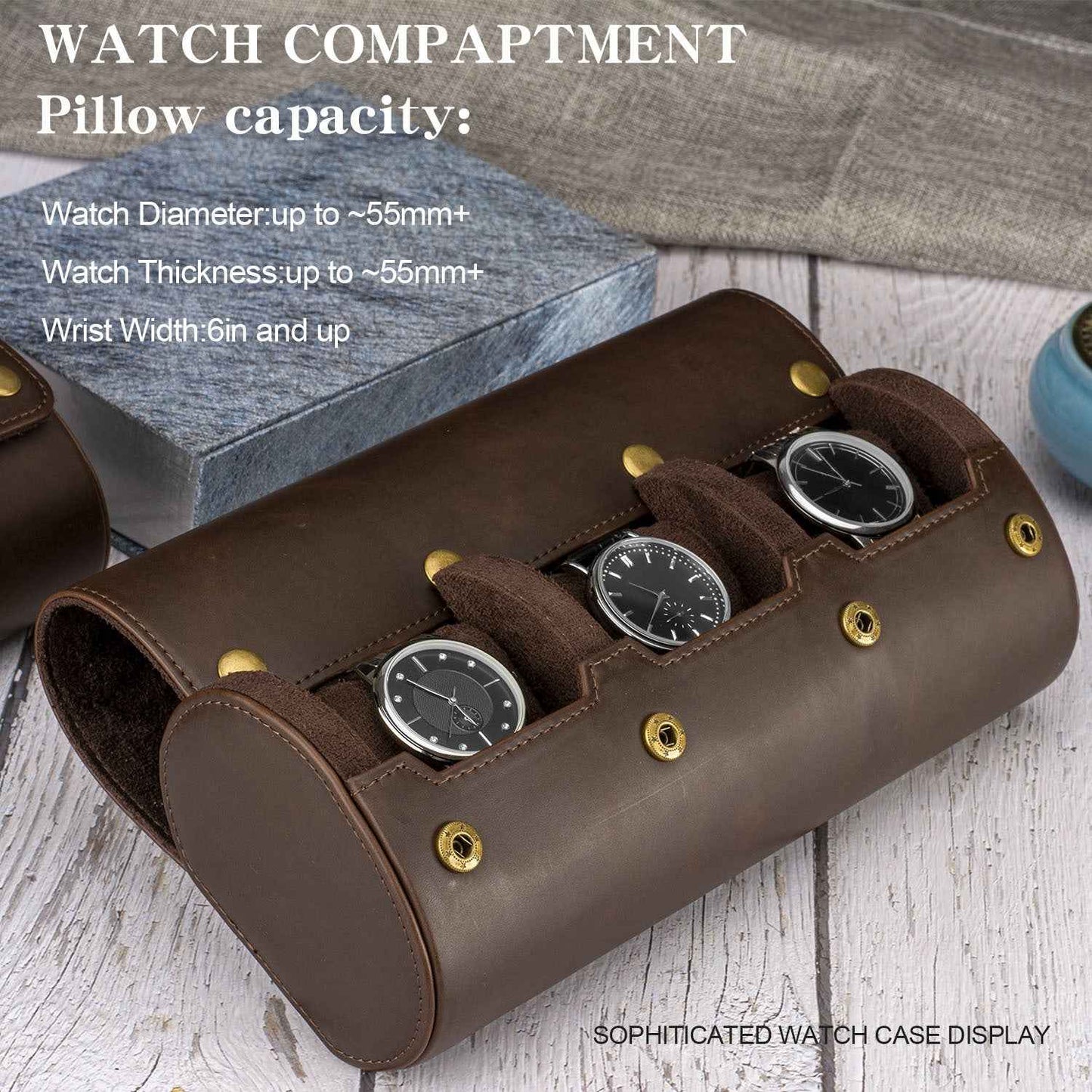 Vintage Leather Watch Storage Box - Crazy Horse Design for Timeless Elegance