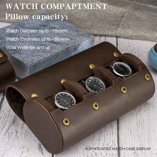 Vintage Leather Watch Storage Box - Crazy Horse Design for Timeless Elegance