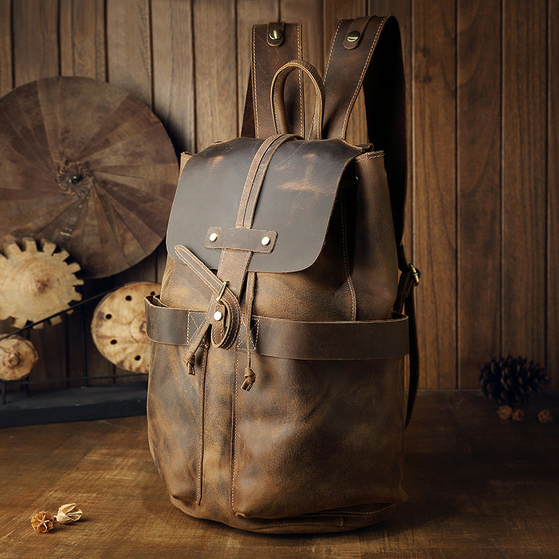 Men's Vintage Leather Backpack for Casual Travel – Crazy Horse Design - ArtOm_farm™ LEATHER 