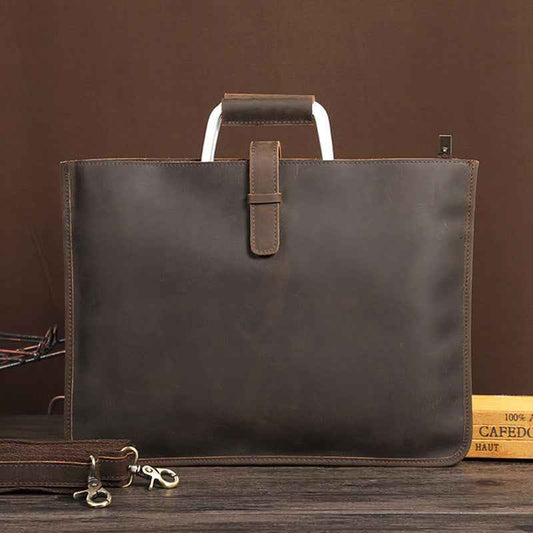 Retro Men's Crazy Horse Leather Briefcase - First Layer Cowhide Design