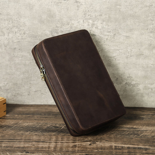 Handmade Leather Travel Storage Box - Portable Multifunctional Zipper Crazy Horse Leather Design - ArtOm_farm™ LEATHER
