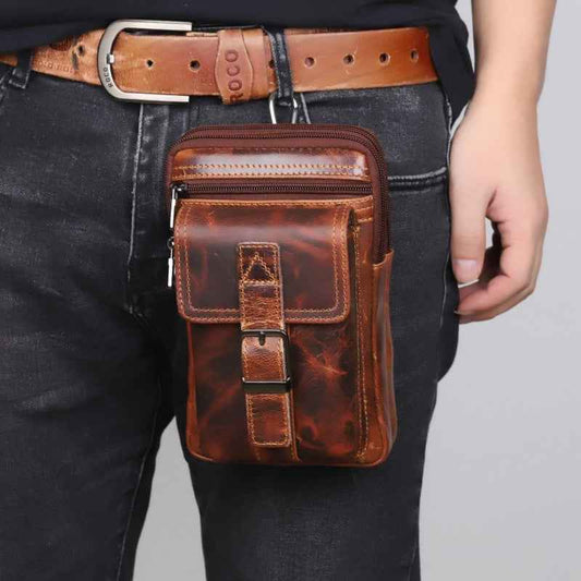 Vintage Leather Shoulder Bag for Men - Crazy Horse Design