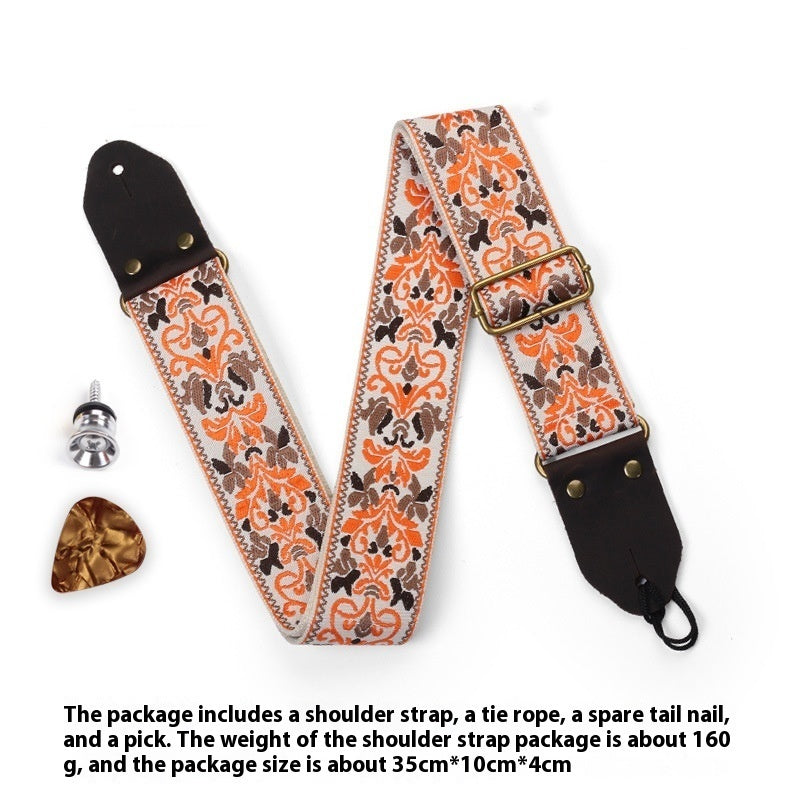 Creative Crazy Horse Leather Guitar Strap with Premium Embroidery Design - ArtOm_farm™ LEATHER 
