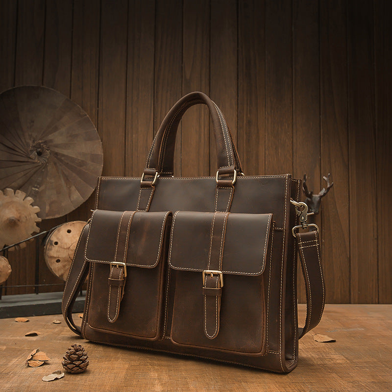 Handmade Leather Briefcase for Men – Vintage Design - ArtOm_farm™ LEATHER 