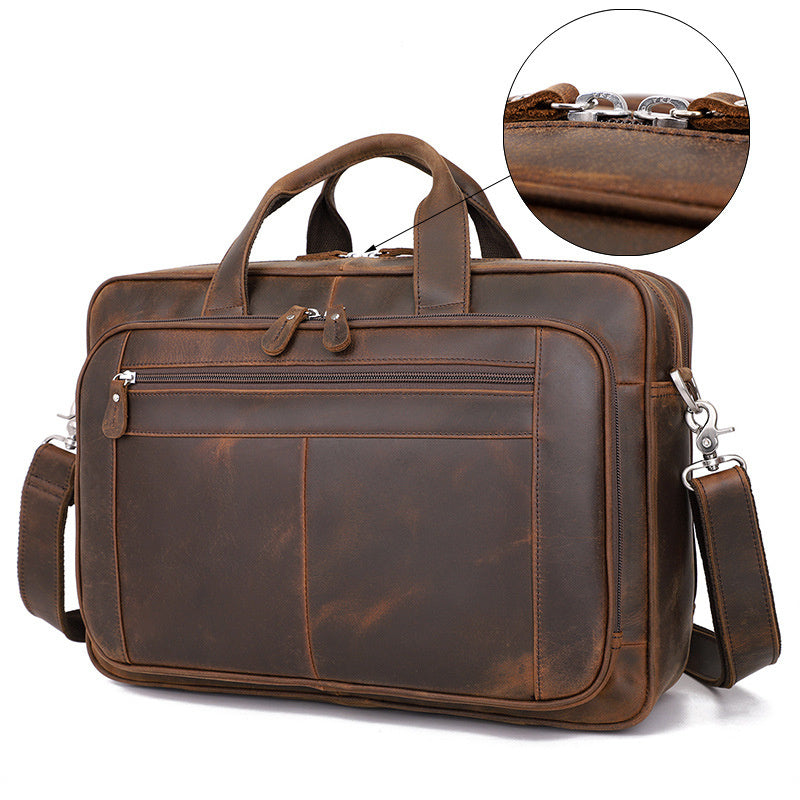 Vintage Leather Handbag for Men - Large Crazy Horse Leather Business Satchel - ArtOm_farm™ LEATHER 