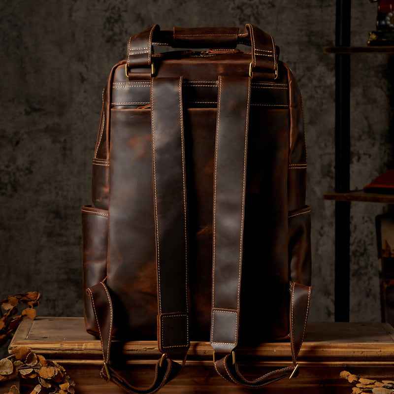 Men's Crazy Horse Leather Backpack - Retro Style Durable Craftsmanship - ArtOm_farm™ LEATHER