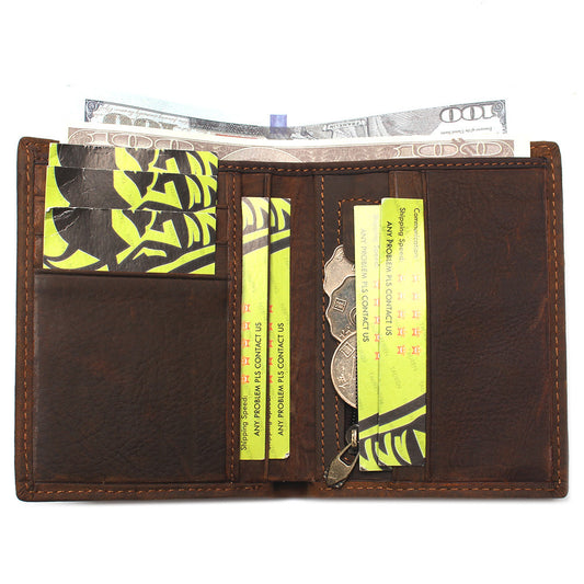 Men's Leather Long Wallet - Retro Crazy Horse Genuine Leather Design - ArtOm_farm™ LEATHER 